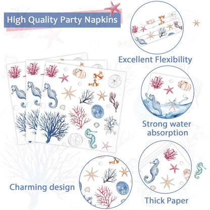 96Pcs Seashell Party Supplies Ocean Beach Birthday Plates and Napkins Blue Coastal Seashell Tableware Beach Disposable Dinnerware for Wedding Baby Shower Birthday Party Decorations for 24 Guests