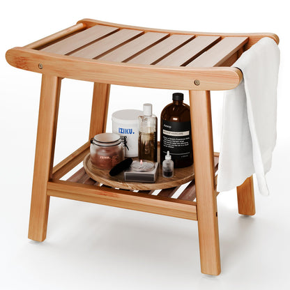 Bamboo Shower Bench for Inside Shower to Sit on,Waterproof Shower Stool for Shaving Legs,Spa Bathroom Shower Chair with Storage Shelf, Bathroom Bench Seat-Natural Bamboo