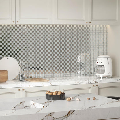 Adedeo Crystal Diamond Mirror Mosaic Tile Square Glass Mosaic Tile for Kitchen Backsplash Bathroom Wall (6 Sheets, Silver Square Flat Mirror)