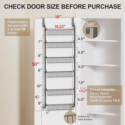 Delamu Over the Door Pantry Organizer, 6-Tier Metal Pantry Door Organization