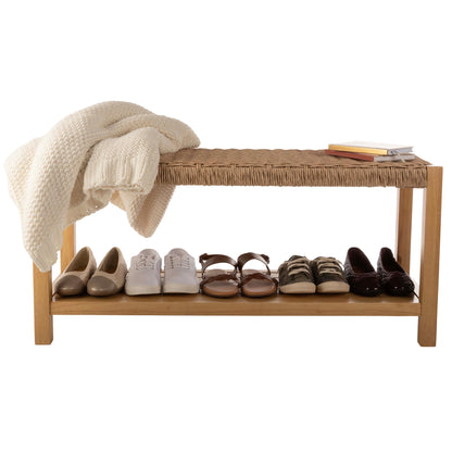Alaterre Furniture Newport 40 Inch Solid Wood Entryway Bench - Modern Farmhouse Indoor Decorative Bench with Handcrafted Woven Rope Seat - Furniture for Entryway, Dining Room, or Kitchen (Light)