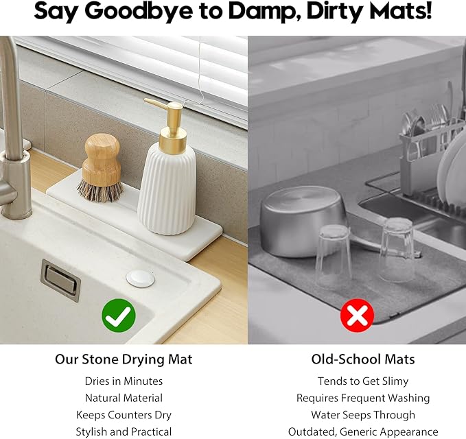 2 Pack Diatomite Stone Sink Tray, Water Absorbing Mat