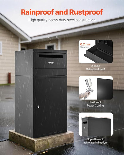 VEVOR Package Delivery Boxes for Outside, 35.8 in Mailbox for Parcel with Lock, Galvanized Steel Package Drop Box with Anti-Theft Design, Weather-Resistant Package Mailbox for Home and Office, Black
