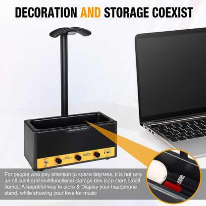 Lesdexzz Headphone Stand with Cable Storage, Display Music Lovers' Decorative Items & Suitable Headphone Holder, Contains 1 Base 1 Support Rod 1 Headrest (Cloth Texture Black)