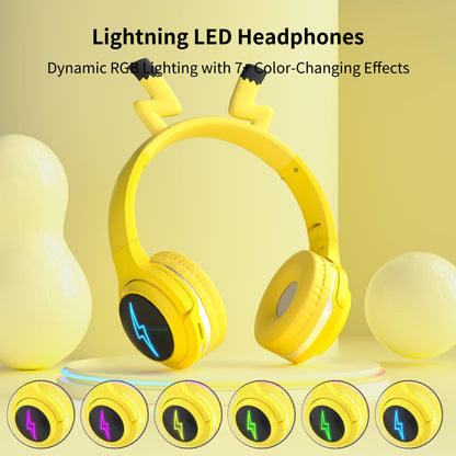 YLFASHION Wireless Kids Headphones with 7-Color LED Lights, 85dB Safe Volume & 40H Playtime – Ultra-Soft Over-Ear for School Travel
