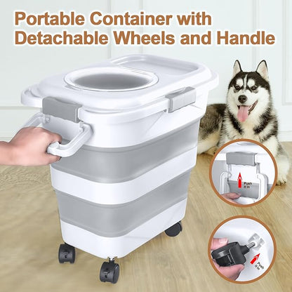 Dog Food Storage Container，10-25 lbs Airtight Collapsible Cat Food Storage