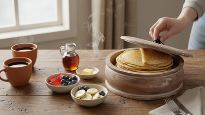 Handcrafted Wooden Mexican Tortilla Warmer Basket Indian Chapati Roti Bread Holder Box Pancake Keeper Serveware Hot Pot Casserole Dish With Lid Home Kitchen Dining Decor, Natural Brown, 9 x 3.5 Inches