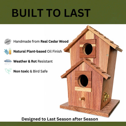 Cedar Bird House for Outside, Wooden Birdhouse for Outdoors, Bluebird House, Hanging Birdhouse with Predator Guard, Large Clean Out Door, All Natural Linseed Oil Finish