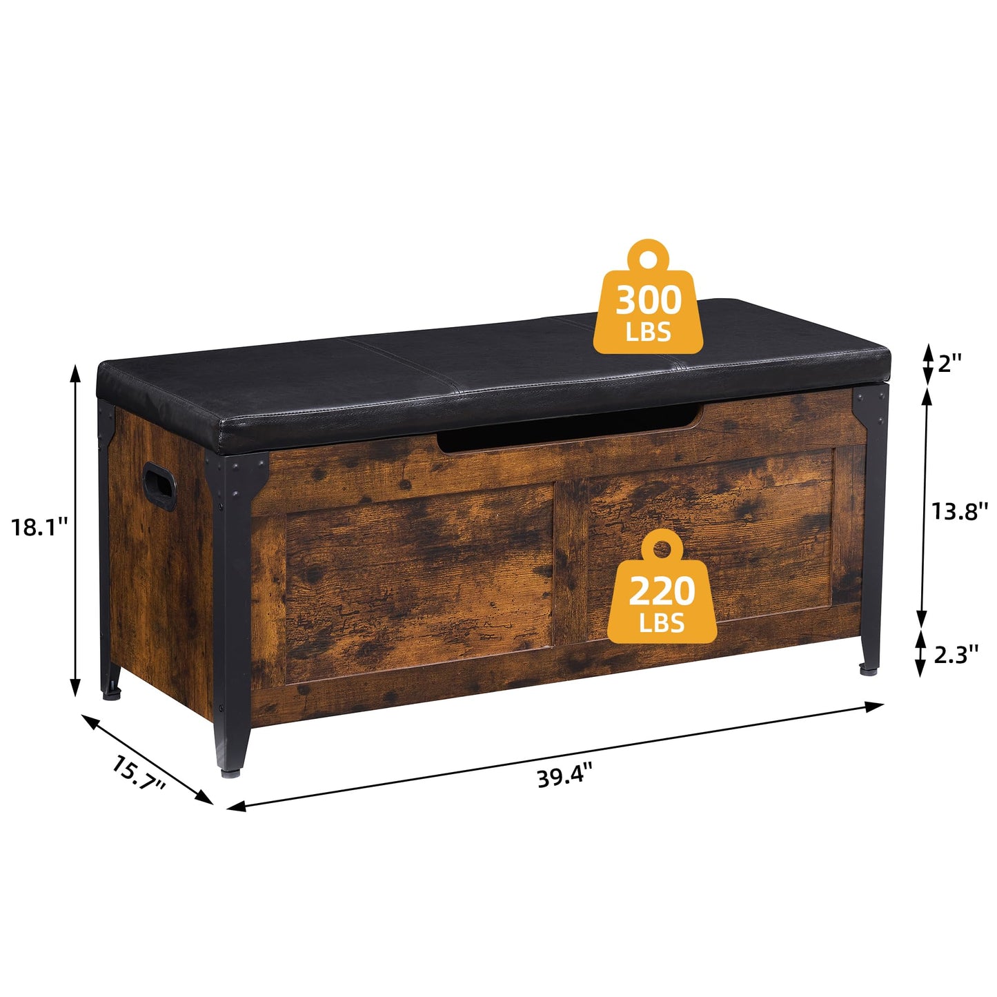 IDEALHOUSE Storage Bench, 39.4" Retro Wooden Storage Chest with 2 Safety Hinges, Loads 300 lb, Easy Assembly, Storage Ottoman Bench for Bedroom Entryway Living Room, Rustic Brown