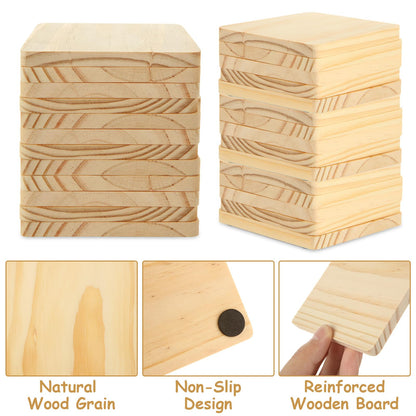 CYEAH 50 Pcs Unfinished Square Wood Coasters, 4 inch Blank Wooden Craft Coasters with Non-Slip Foam Pad Stickers, Wooden Slices for Nature Crafts & Wedding Decoration Painting Wood Engraving