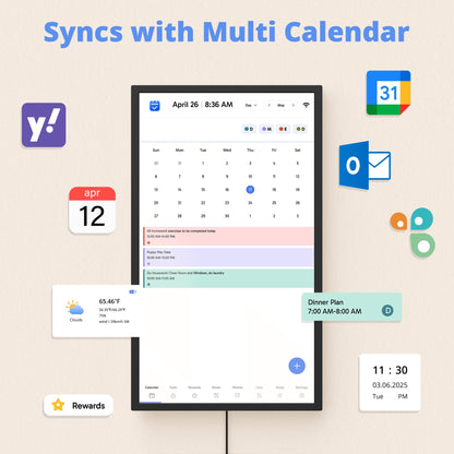 Digital Calendar 24 Inch Touch Screen, Electronic Wall Calendar Chore Chart for Family Monthly/Weekly Planner, Interactive Display Smart Calendar for Home Organization, Desk Mount Included - Black