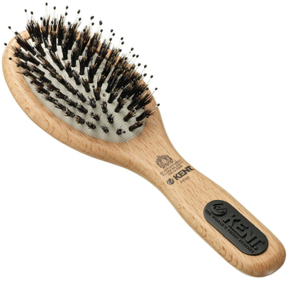 Kent PF01 Large Cushion Detangler Brush, Boar Bristle and Non-Scratch Nylon Mix Hairbrush for Straightening Smoothing. Oval Wood Paddle Detangling Hair Brush for Medium to Long Hair, Made in England