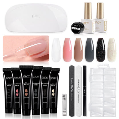 GAOY Poly Gel Nail Kit with U V Light Starter Kit, 6 Pcs Builder Gel Extension Kit for Beginners with Everything Nail Art DIY