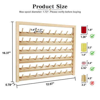 Wettin Premium 54 Spools Wooden Thread Rack – Wall Mounted Sewing Thread Holder Organizer for Craft Room, Embroidery, Hair-braiding & Jewelry Hanging, Includes Hanging Hooks