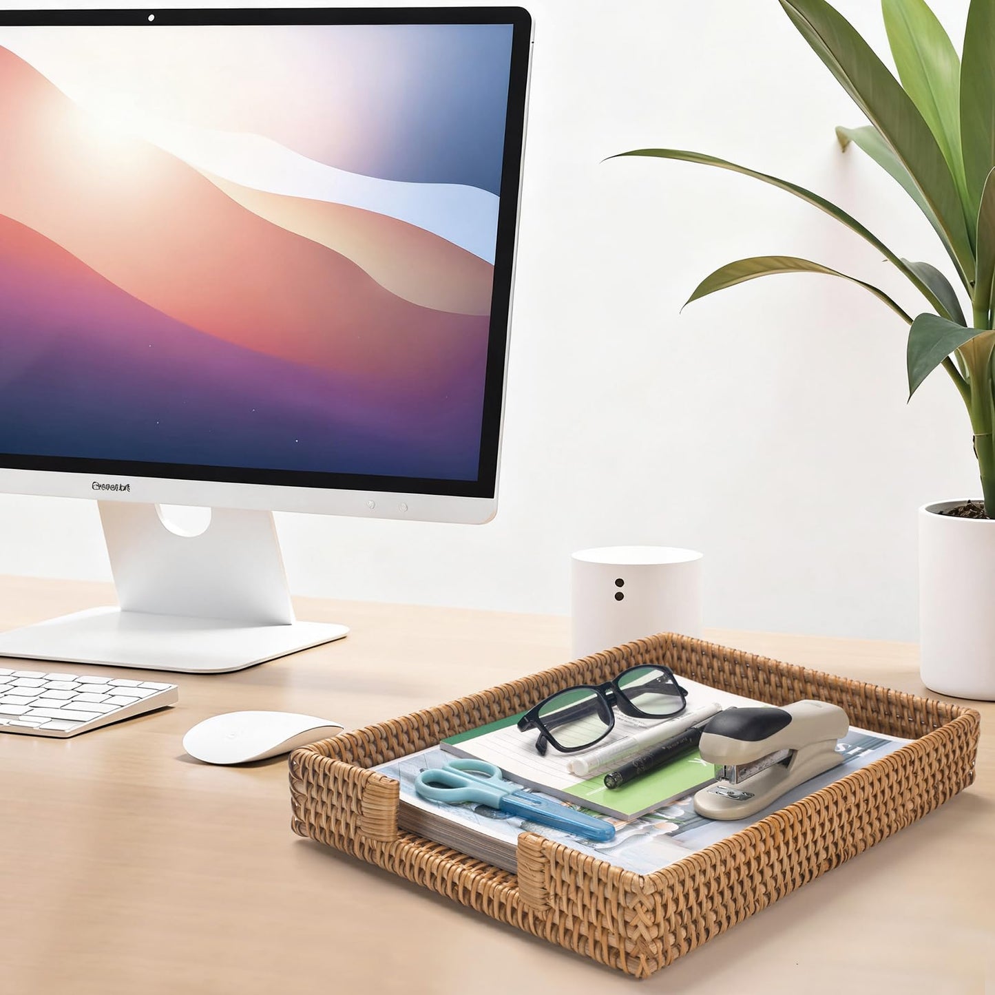 Rattan Letter Tray, Wicker Desk Tray, Woven Desk Organizer, A4 Paper, Document, File, Mail, Magazine Storage Basket for Office, Classroom, Home Desktop