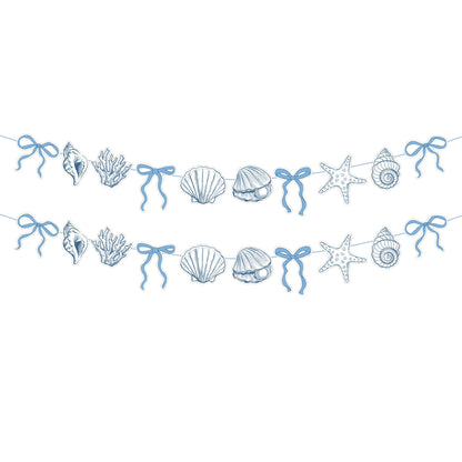 Blue Bow Starfish and Seashell Garland Ocean Coastal Nautical Beach Party Under The Sea Paper Bow Hanging Banner Cake Cupcake Toppers and Balloons for Summer Birthday Wedding Baby Shower Decro