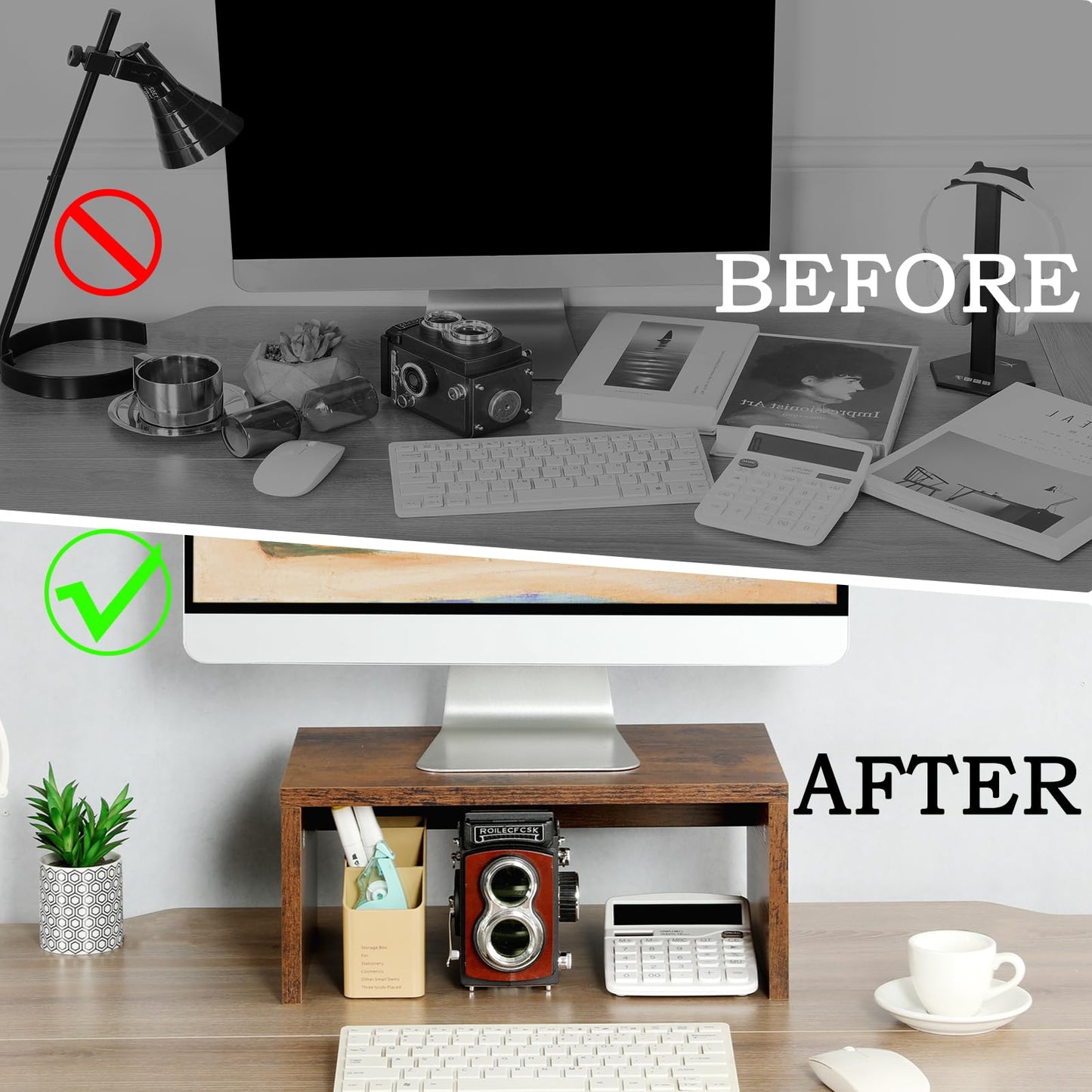 TEAMIX 14.2 inch + Riser-6.7 inch Monitor Stand TV/Screen/PC/Laptop Riser Computer Stand Desktop Shelf.