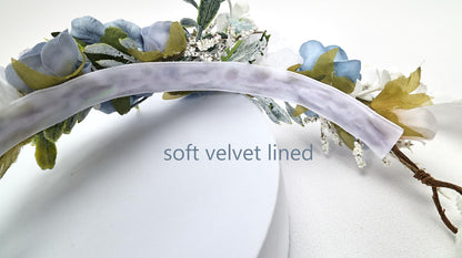 PoshMyra Dusty Blue Flower Crown for Girls Birthday Party Floral Headband Photo Prop