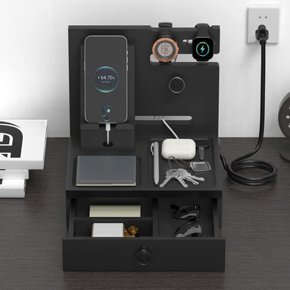 upcessory Nightstand Organizer, Wood Bedside Organizer Docking Station with USB Ports and Outlets, Gifts for Men, Nightstand Drawer Organizer for Cellphone, Watch, Sunglasses & Accessorie