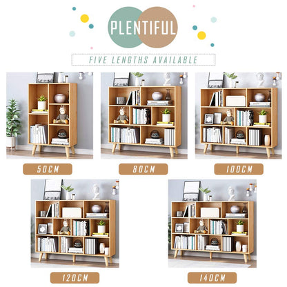 IOTXY Wooden Open Shelf Bookcase - 3-Tier Floor Standing Display Cabinet Rack with Legs, 7 Cubes Bookshelf, Pear Yellow
