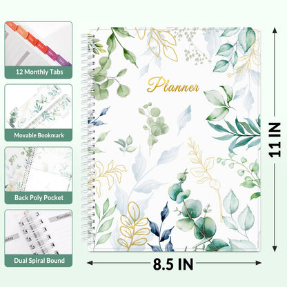 SUNEE Academic Planner 2026-2027 – Weekly & Monthly Planner, July 2026 to June 2027, 8.5"x11", Thick Paper, Tabs, Pockets, Bookmark, Spiral-Bound, Student Teacher Organizer, Greenery