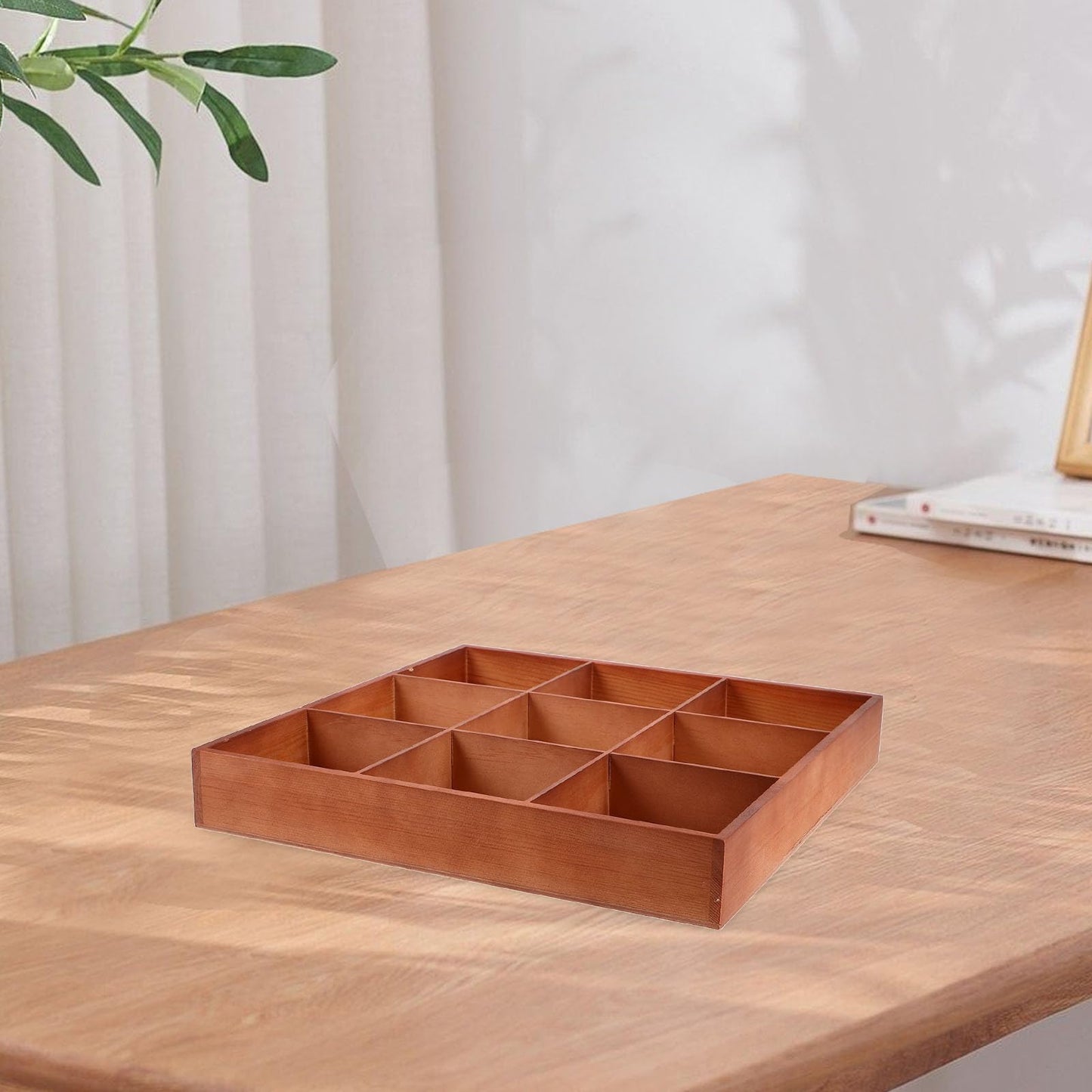 Garneck Wooden with Multiple Compartments Brown Natural Wood Material Storage Divider Box for Jewelry and Small Parts Organizing Versatile Use on Tabletop in Room