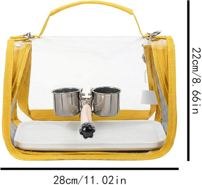 Ventilated Bird Carrier, Travel Backpack with Perch Stand, 36cm Pet Transport Bag with Breathable Mesh Panels, Aviary Carrier with Clear Window Design, Bird Travel Bag for Camping Hiking Trips