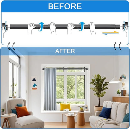 YNL Tension Shower Curtain Rod 34-66 Inch, Adjustable Spring Tension Curtain Rod No Drilling, Non-Slip, Never Rust, Stainless Steel, for Small Window Laundry Door Entryway, Matte Black