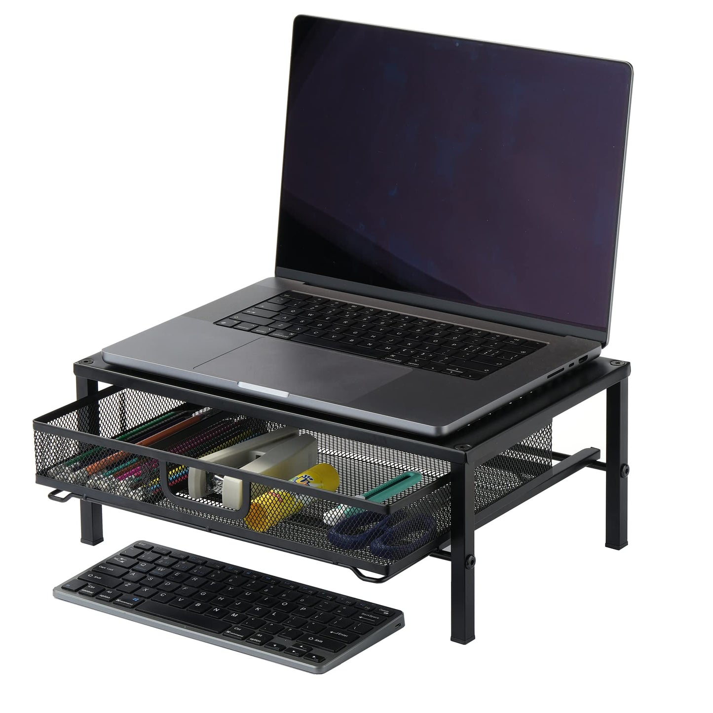 Mknana Metal Computer Stand for Desk,Monitor Riser with Drawer ,Desktop Stand for Laptop,Printer and Monitor,Black
