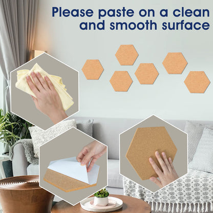 SVOPY 10 Pack Cork Bulletin Board Hexagon - Decorative Display Boards, 1/2" Thick Self-Adhesive Cork Board Tiles for Home Office Decor, School Message Board (10 Pcs)
