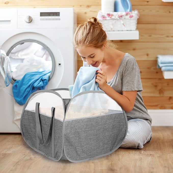 2 Pack Collapsible Laundry Baskets, 90L Large Foldable Laundry Basket, Pop Up