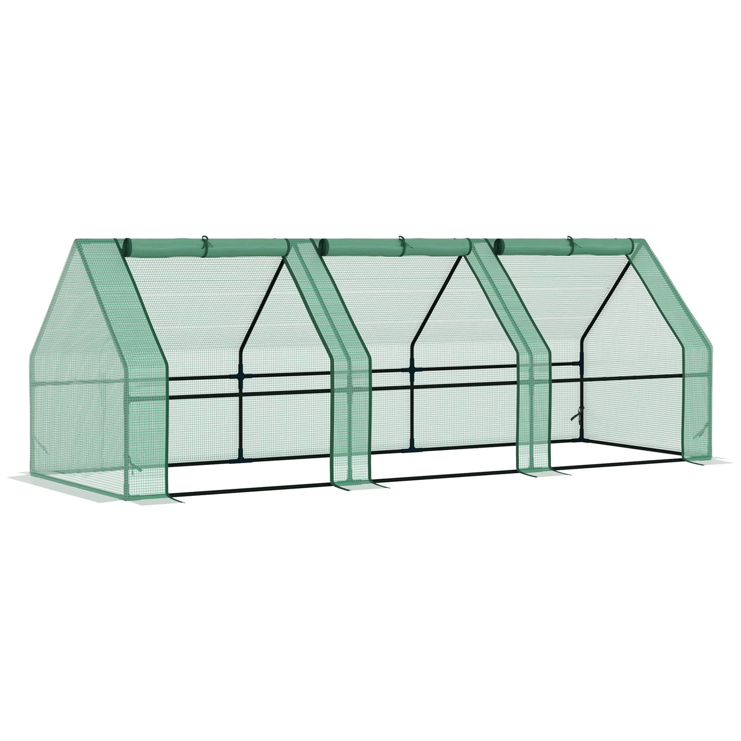 Outsunny 9' x 3' x 3' Mini Greenhouse with Zippered Doors & Roll-up Windows, Portable Plant Hot House with Durable PE Cover, Water Resistant, UV Protected for Outdoor Flowers, Vegetables, Green