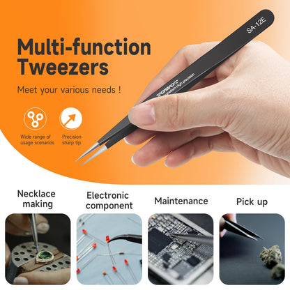 TOWOT 3 PCS Precision Tweezers Set, Premium Anti-static Stainless Steel Electronics Tweezers for Craft, Soldering, Jewelry Making, and Experimental Work Industrial Tweezers