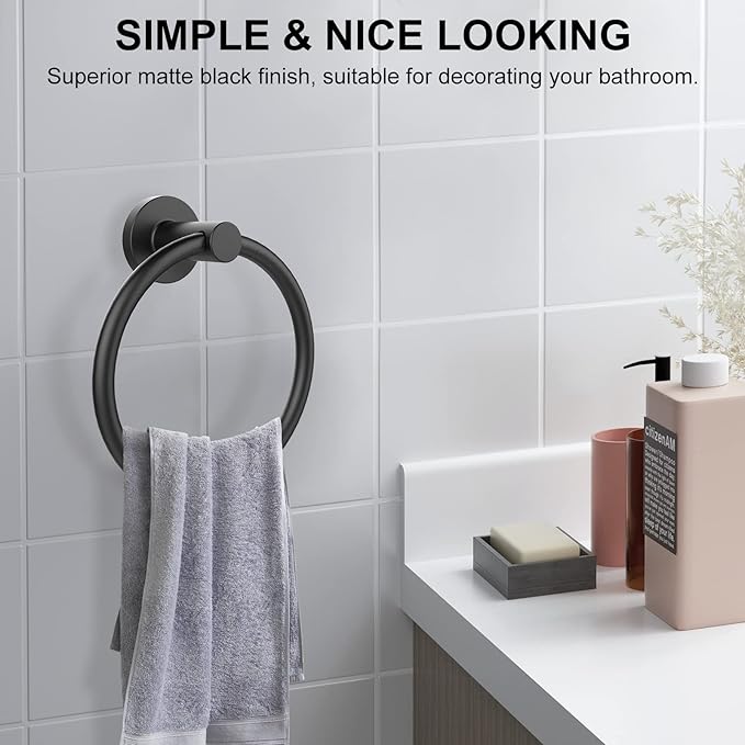 SetSail Towel Holder for Bathroom Wall Matte Black Towel Ring Stainless Steel