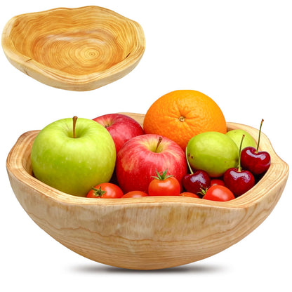 Fakindiy Handmade Wooden Decorative Fruit Bowl 8-10in - Irregular Wood Bowl for Kitchen Counter,Wooden Serving Bowl for Salads Snacks Keys and Home Decor (8-10in/20-24cm)