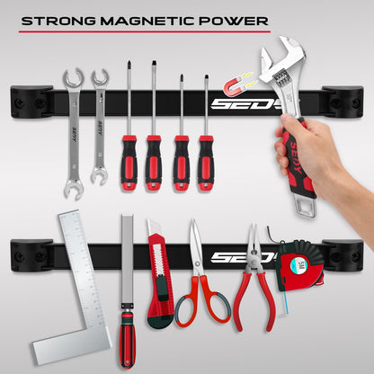 SEDY Magnetic Tool Holder Storage Organizer: 7-Piece Garage Wall Mount Rack Organization Strip Power Magnet Organizers Mounted Workbench Board Slatwall Van Hanger