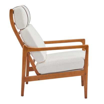 Christopher Knight Home Nadine Wooden Club Chair, Upholstered Accent Chair, Cushions Support Armchair, Comfy Lounge, Single Reading Sofa, Solid Wood Frame Armchair for Living Room Home, Beige+Teak