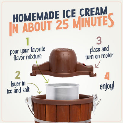 Nostalgia Electric Ice Cream Maker - Old Fashioned Soft Serve Ice Cream Machine Makes Frozen Yogurt or Gelato in Minutes - Fun Kitchen Appliance - Vintage Wooden Style - Light Wood - 4 Quart
