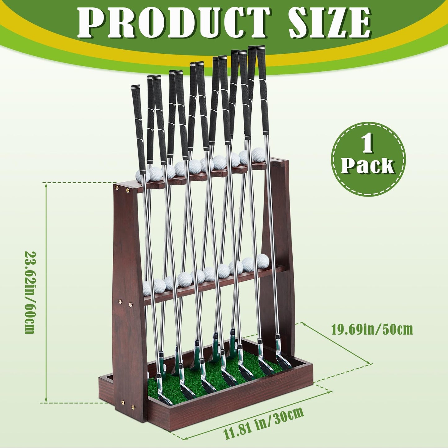 Lenwen Golf Club Rack Wooden Golf Putter Stand Holder Indoor Display Rack Holds 13 Clubs and 20 Golf Balls for Club Home Golf Simulators, Brown