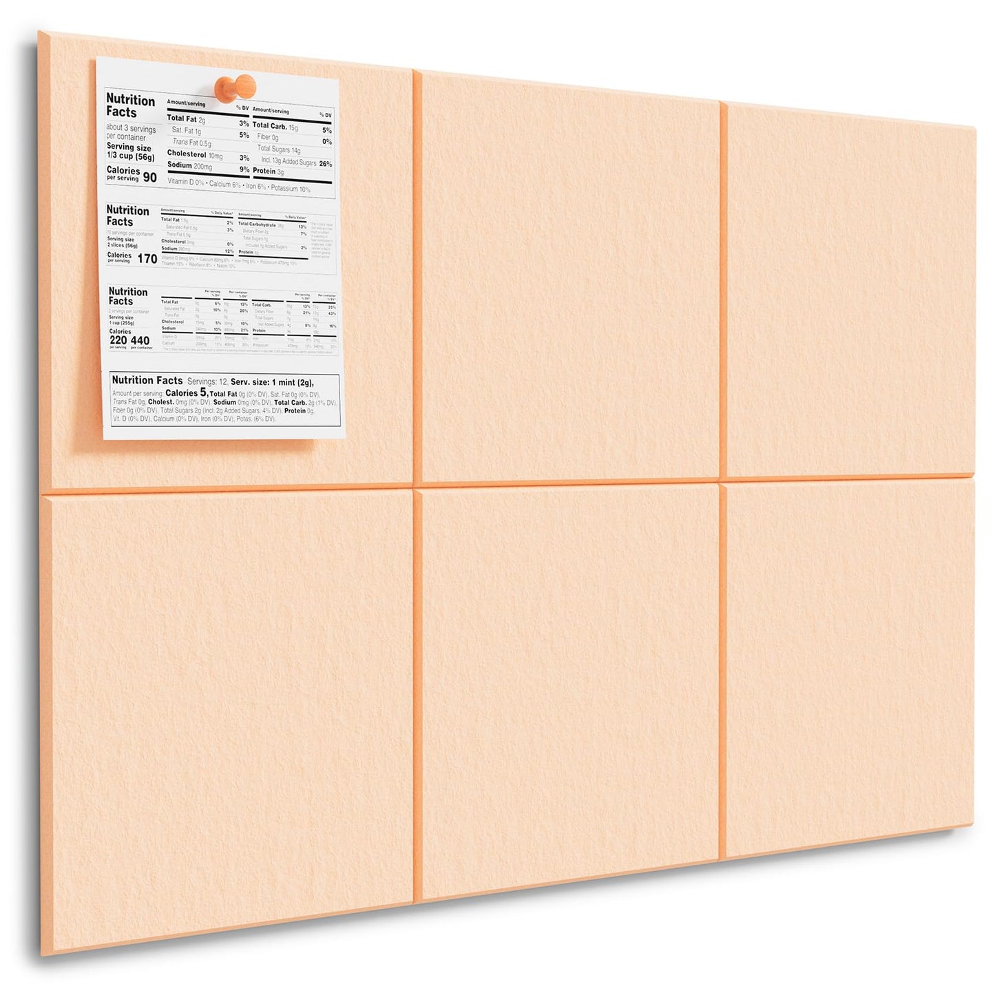 MaxGear Large Cork Board for Wall 36" x 24", Peach Beige Bulletin Board, 6 Pack Felt Wall Tiles with Pushpins, Cork Boards for Office Push Pin Board Tack Board Felt Board