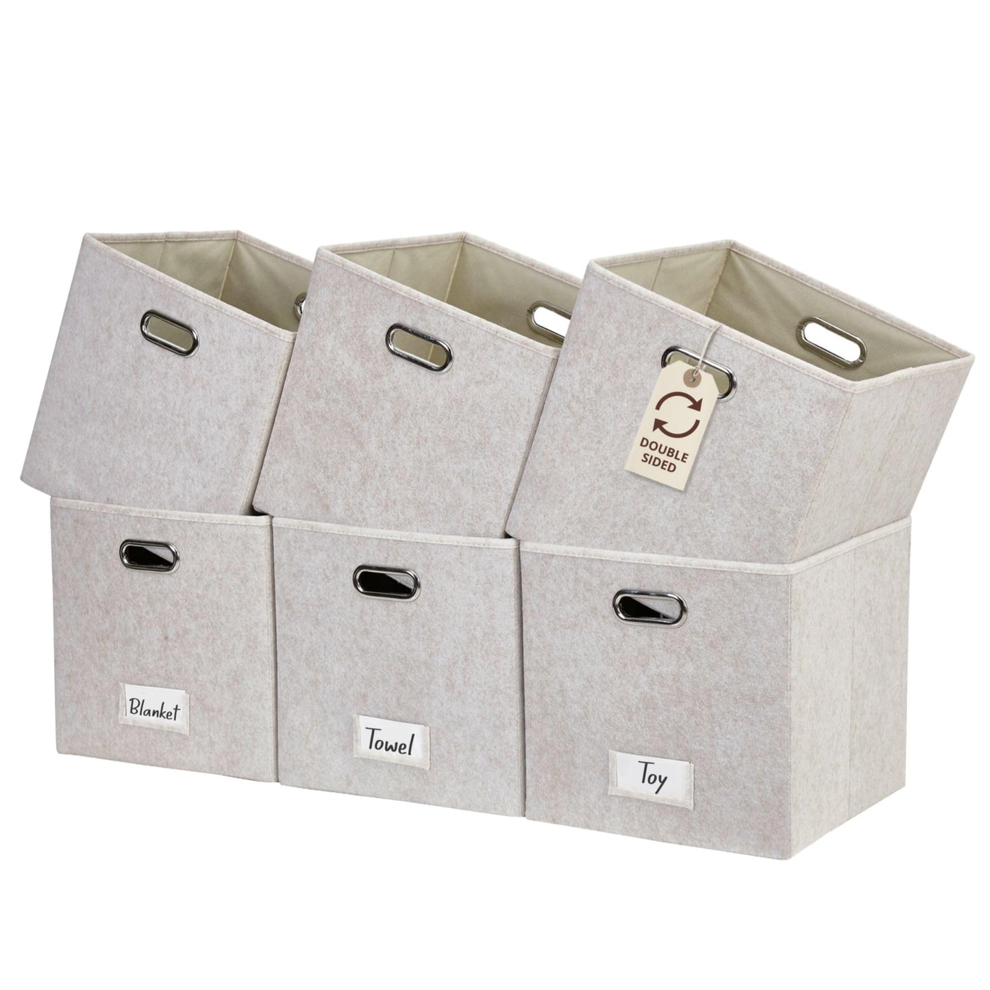 DECOMOMO Felt Storage Bins, 11 inch Cube Storage Bin with Labels for Shelves Kallax (Cube 11" / 6pcs, Beige)