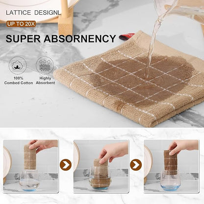 Mordimy 100% Cotton Terry Cloth Dish Cloths, Soft and Absorbent Checkered Dish