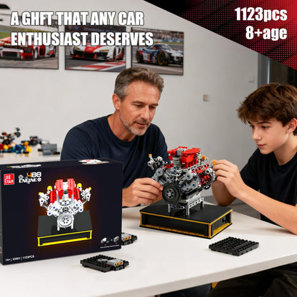 NERCISU V8 Engine Technic Building Blocks Set That Runs Smoothly, Build Your Own 8 Cylinder Visible Dynamic 488 Engine Model Kit with Motor, STEM Educational Gift for Adults & Boys Ages 8+(1123PCS)