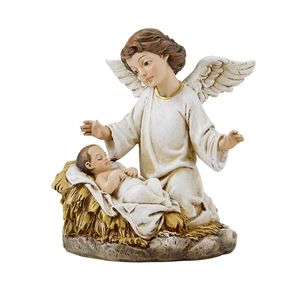Avalon Gallery Sculpted Resin Advent/Christmas Candle Holder, 7.25" x 9.75", Angel Nativity Wreath