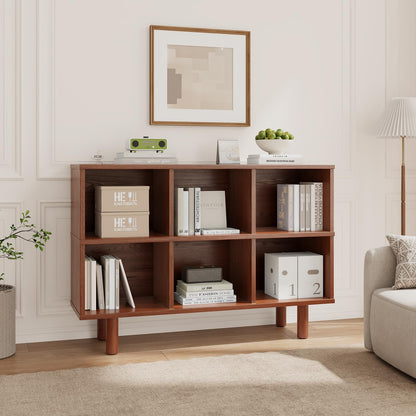 Solid Wood 6 Cube Storage Organizer, Horizontal Bookshelf with Storage, 2 Shelf Bookcase, 6 Cube Shelf, TV Stand Bookshelf, Small Book Shelf for Kids Rooms, Bedroom, Living Room, Offices (47.2 Wide)