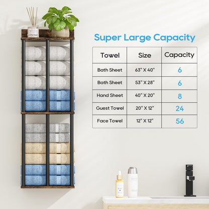 WeGXY Towel Racks for Bathroom Wall Mounted with Wooden Storage Shelf, Updated 3 Bar Metal Towel Holder for Rolled Towels, Sturdy and Large Capacity, Towel Storage Organizer