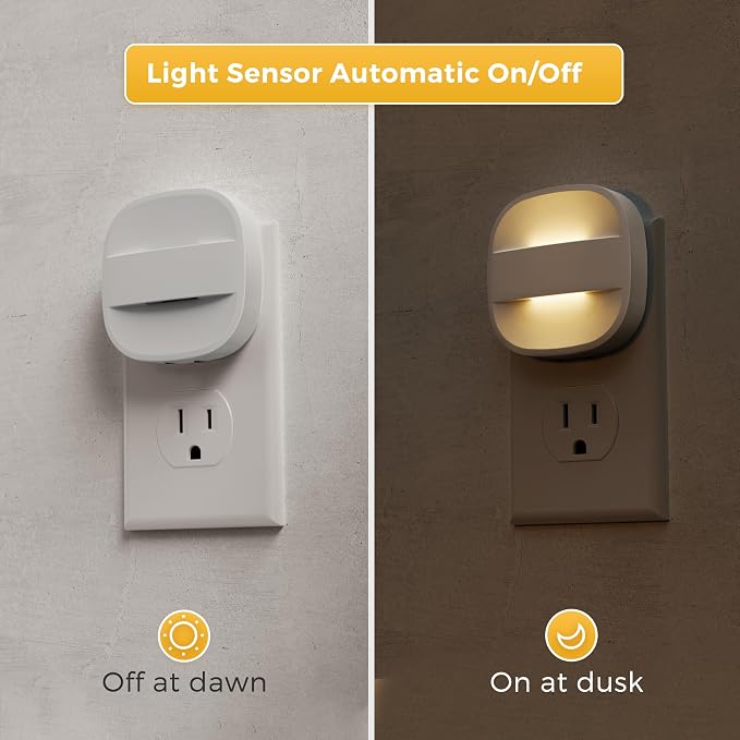 L LOHAS LED Night Lights Plug into Wall, Dimmable Night Light with Dusk to Dawn Sensor, Nightlight for Bathroom Night Light, Hallway, Kitchen, 3000K Soft White, Foldable 6 Pack