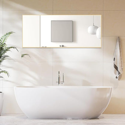 OLIXIS 64"x 21.5" Mirror Full Length, Full Body Mirror with Stand, Hanging or Leaning for Wall, Floor Standing with Shatter-Proof Glass for Bedroom, Living Room, Long, Gold