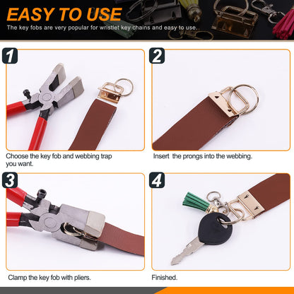 Rustark 51Pcs 4 Colors Key Fob Hardware Kit with Glass Running Pliers, Tassels Keychain Rings Hardware Accessories for Key Chain Making DIY Crafts