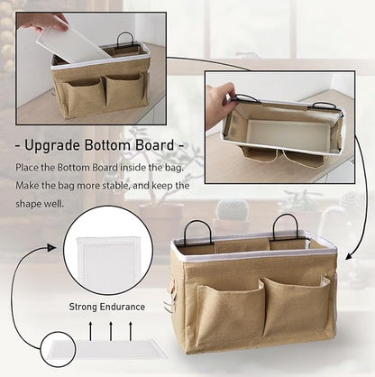 3pcs Middle Wall Hanging Organizer Bag, Linen Fabric Door Hanging Storage Basket